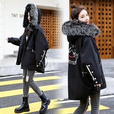 2020冬季新款时尚个性拉链口袋气质修身舒适保暖刺绣派克服，女装派克服，曼娅璐