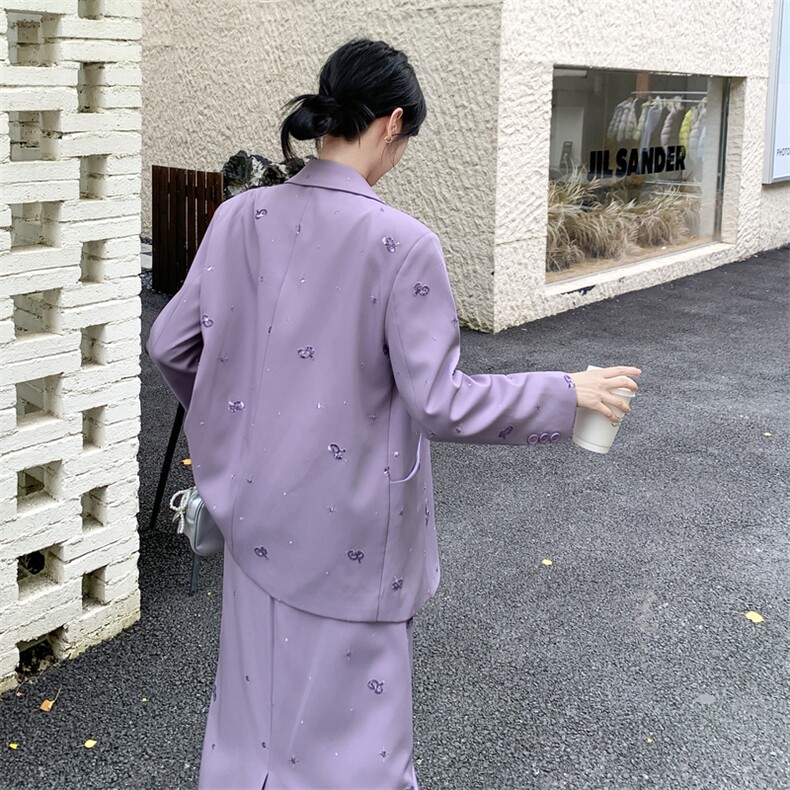 超好看紫色西装套装女2025秋季新款少女感小清新西服半身裙两件套,女装套装/套裙,2C176