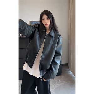 现货A2259TP85秋季新款美式高街机车皮夹克男休闲拼接外套图片