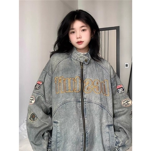 美式复古机车风vintage牛仔外套女2025春秋款刺绣重工夹克宽松潮,男装工装外套,星座1210-1