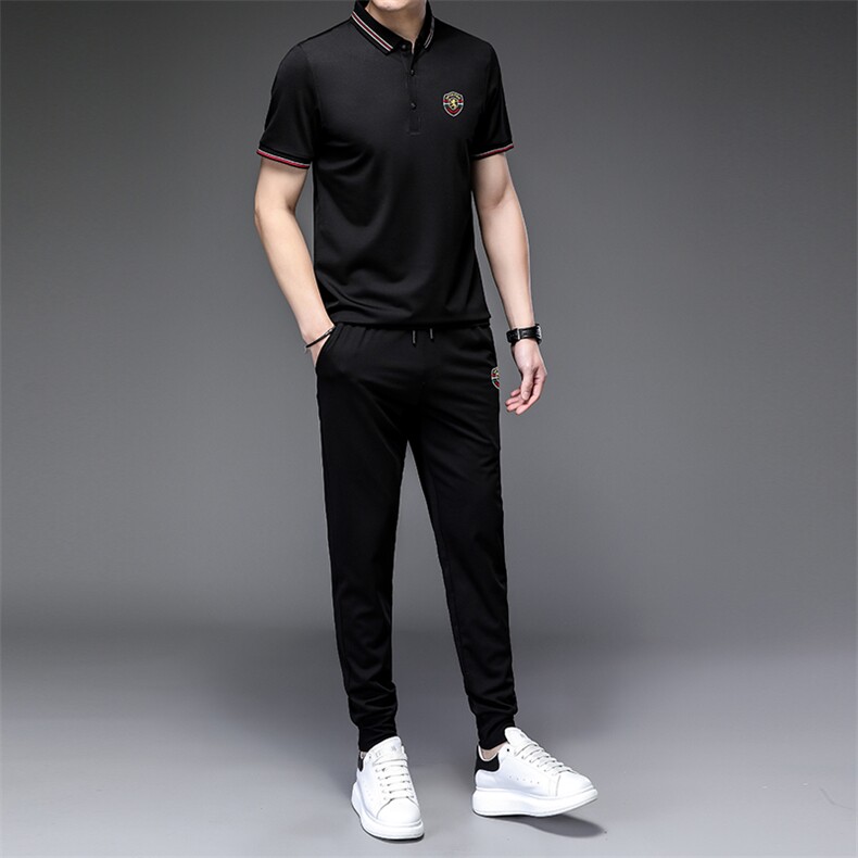 套装男短袖2023夏季款长裤上衣休闲服饰小脚束脚裤夏圆领打,男装休闲套装,电商B212（原钱塘6029）