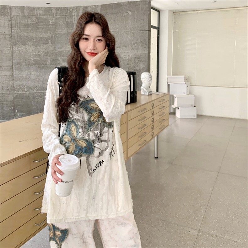INS风松弛感氛围感时尚套装套装冬季提花圆领时尚春秋长袖休闲,女装套装/套裙,2C087