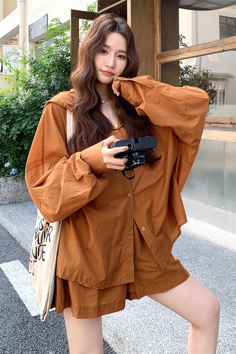 洋气减龄连帽防晒衬衫短款两件套女2025夏季新款超好看休闲小个子,女装套装/套裙,2C085