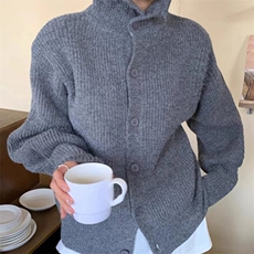 时尚宽松加厚羊毛开衫女秋冬新款高领长袖针织衫外套百搭显瘦毛衣，女装羊毛衫，泰沅羊绒