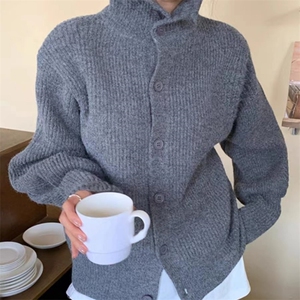 时尚宽松加厚羊毛开衫女秋冬新款高领长袖针织衫外套百搭显瘦毛衣图片