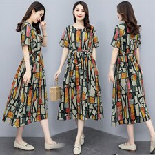 2022年夏季新款抽绳修身时尚印花连衣裙，女装连衣裙，香香