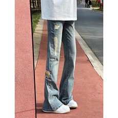 速干男款短裤夏季美式高街斜切宽松运动裤直筒过膝冰丝休闲五分裤，男装牛仔裤，星座313A(原308A-2)