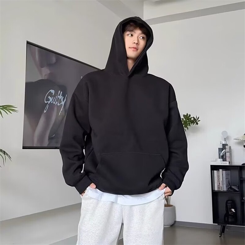 白花灰美式慵懒连帽卫衣男款秋春季boxy重磅硬挺帽衫cleanfit外套图片