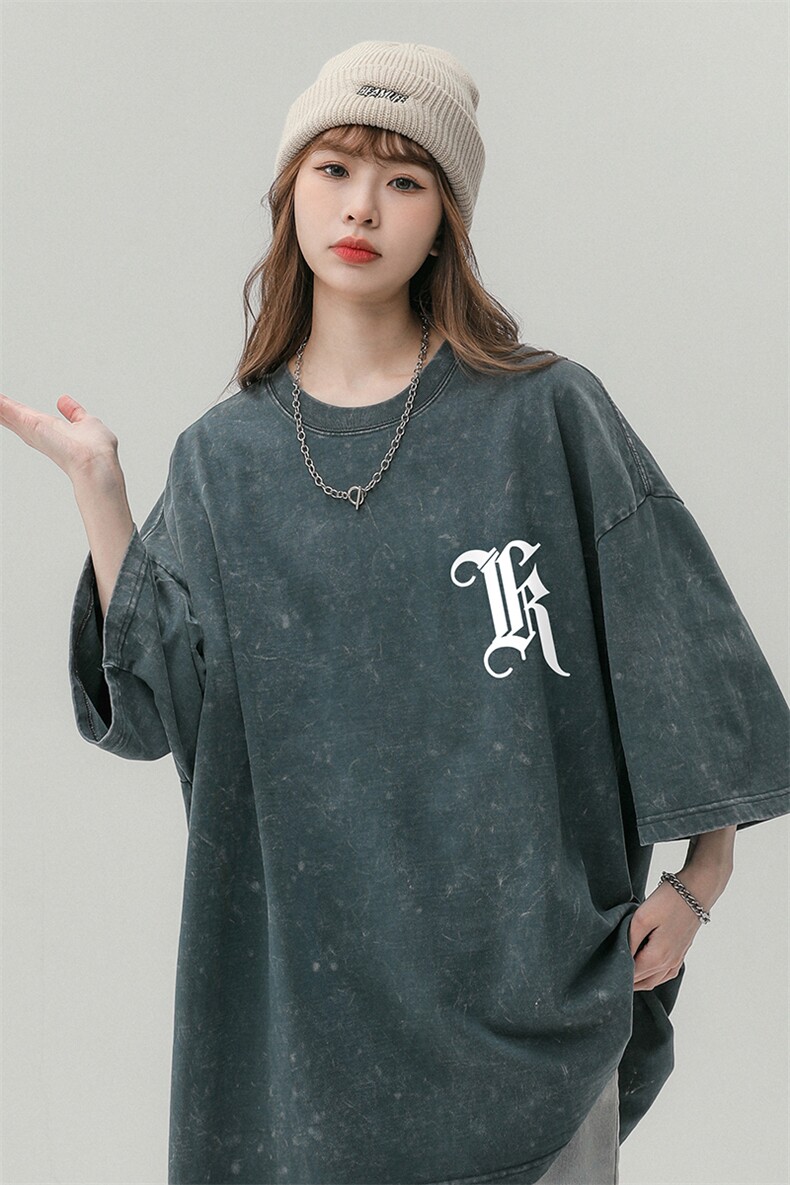 中性风23新款夏季水洗印花美式复古百搭体恤短袖DT1008P38控58,男装T恤,A247A