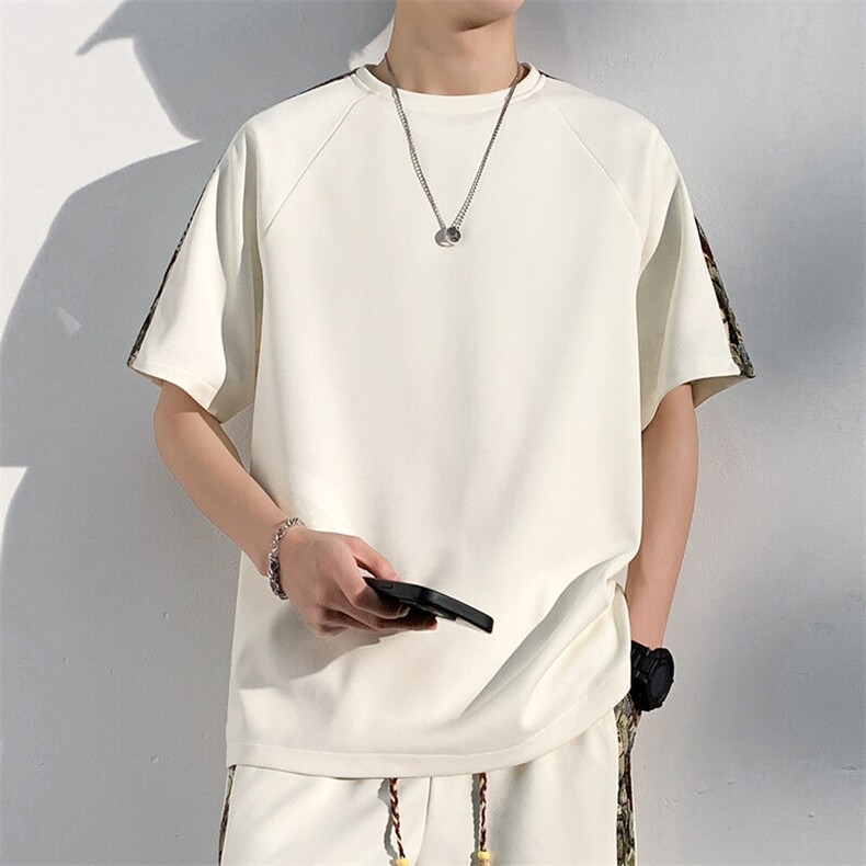 夏季拼接圆领短袖T恤男潮流五分袖体恤上衣青年小熊A266-T199-P22,男装T恤,电商A266