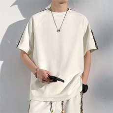 夏季拼接圆领短袖T恤男潮流五分袖体恤上衣青年小熊A266-T199-P22，男装T恤，电商A266