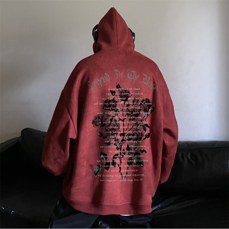 2026秋季新款麂皮绒美式复古玫瑰印花宽松卫衣JK23440特批45-控78,男装卫衣,星座605(原A050)