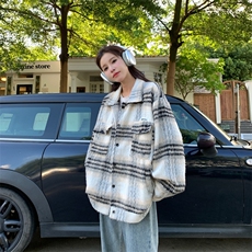 A276-P95复古毛呢夹克男女宽松格纹外套休闲情侣高级感呢子上衣，男装夹克，星座911