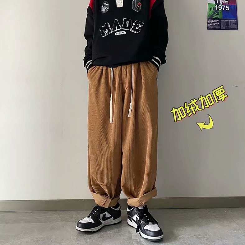 美式复古灯芯绒裤子男ins潮牌秋冬季直筒拖地裤加厚A388加绒P40,男装休闲裤,星座1116-2
