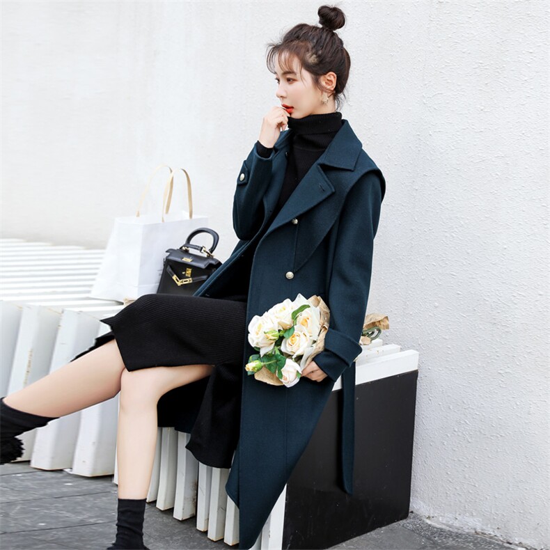 时尚显瘦中长款毛呢大衣女秋冬新款气质百搭外套,女装毛呢外套,秋水欣儿