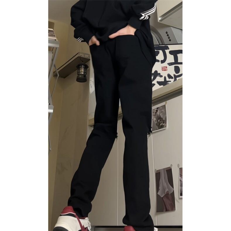 破洞牛仔裤男款春秋季美式高街潮牌cleanfit弹力修身显瘦小脚裤子,男装牛仔裤,电商D256-1(原A064-1)