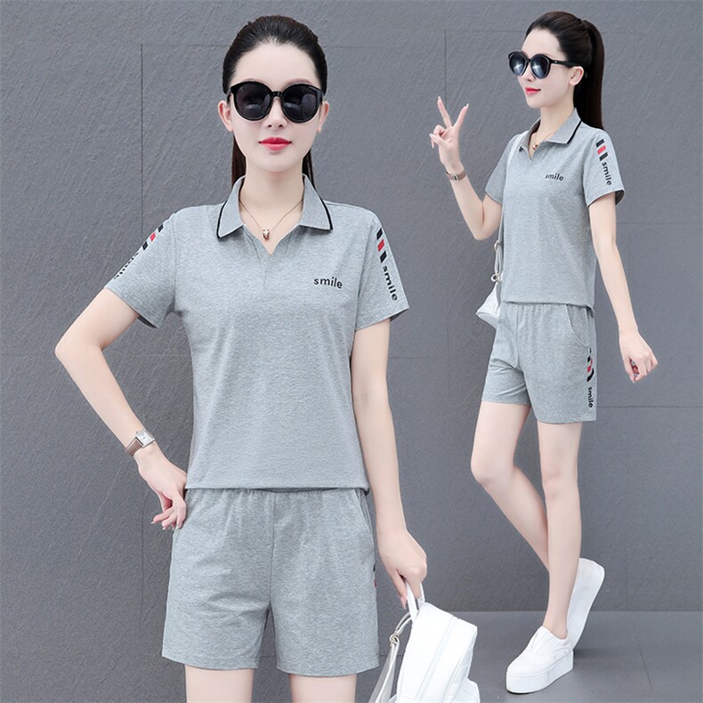 运动服套装女夏季2023年新款时尚洋气休闲女装夏天纯棉短袖两件套,女装运动套装,燕颉服饰