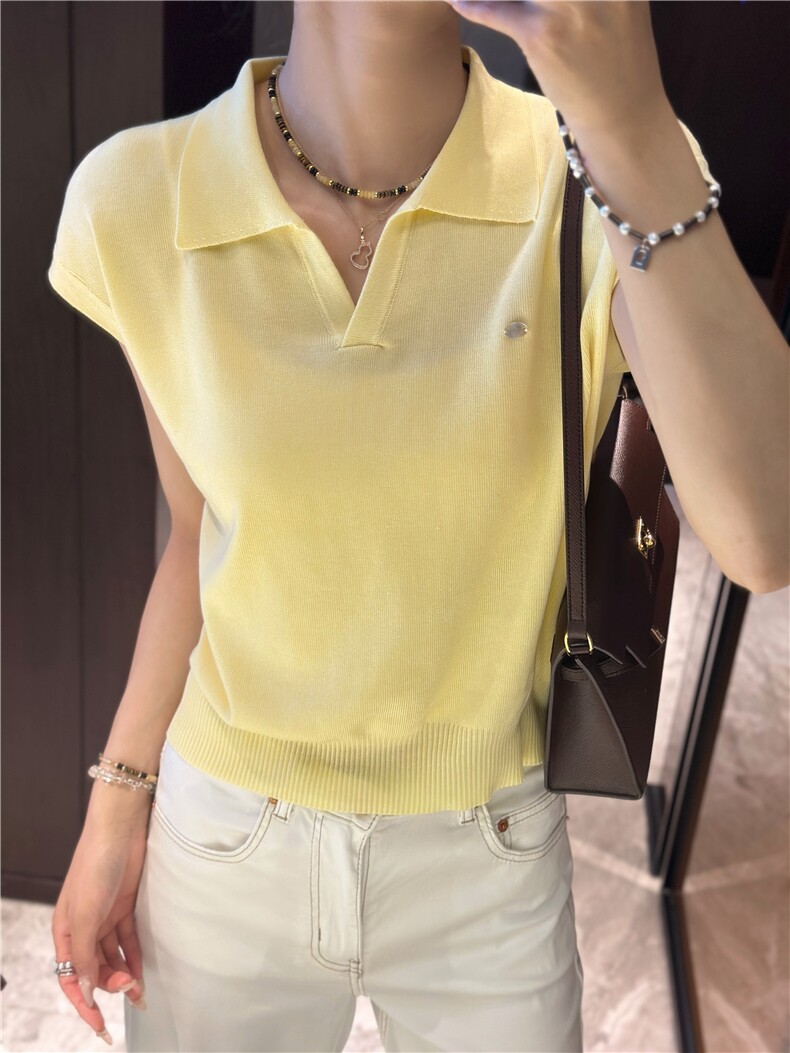 夏季新款简约四色亮片女polo衫宽松百搭显瘦时尚休闲上衣，女装T恤，沐策羊绒