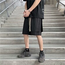 高街短裤男韩版潮流ins机能风假两件五分裤潮牌抽绳直筒DK633-p25，男装休闲裤，星座1008