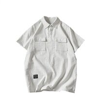 白砖夏季条纹工装口袋新款短袖衬衫潮男宽松大码衬衣T90-P40，男装Polo衫，电商A177