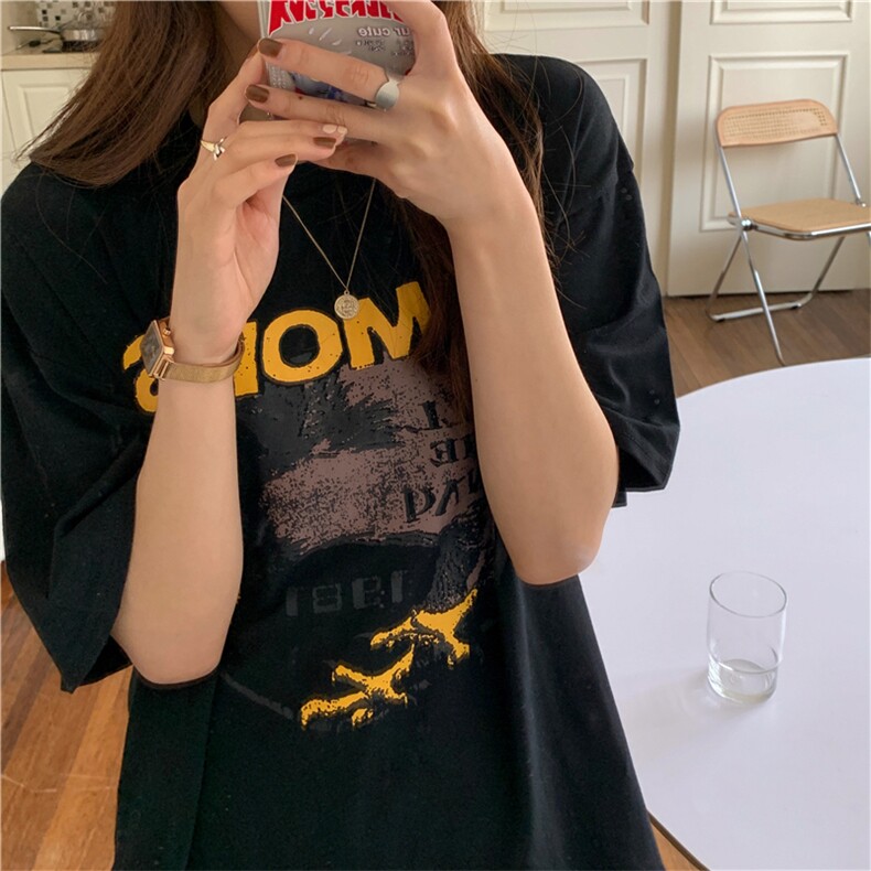 T0623-P25 潮字母印花纯棉短袖 男女同款上衣宽松版图片