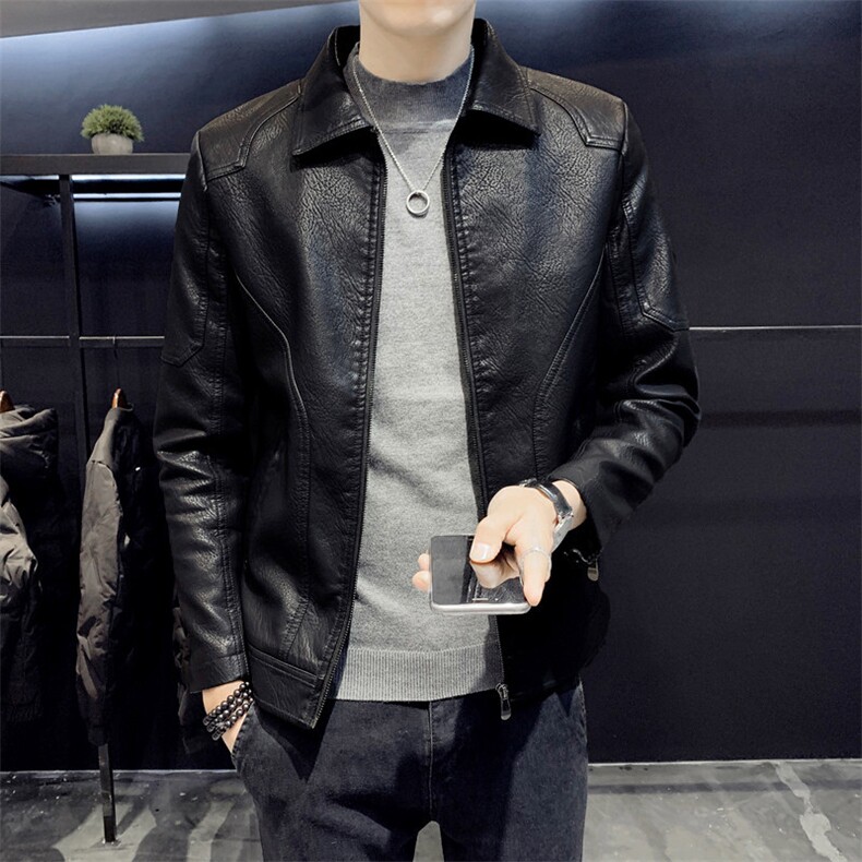新款春秋软皮皮衣男时尚休闲翻领修身韩版潮流皮夹克外PY33，男装皮衣，星座1508-3