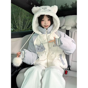 15066-1/G78530/P99学院风猫咪魔术贴连帽棉服图片