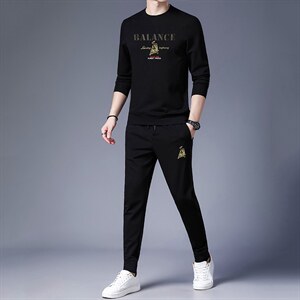 时尚套装男士春秋季新款圆领卫衣休闲长裤中年爸爸男装两件套图片