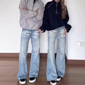 情侣牛仔裤新男直筒宽松阔腿美式高街潮流百搭长裤513ACK2736P42图片