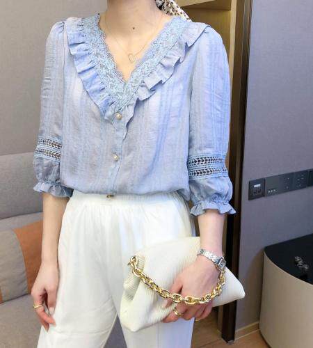 时尚花边设计衬衫，女装衬衫，兰魅依生