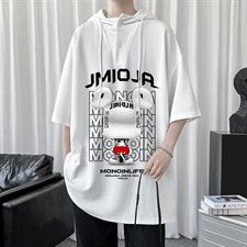 LD54214-P45连帽短袖t恤男大码胖子带帽五分袖中袖，男装T恤，电商A040