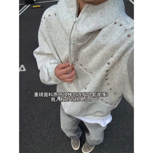 抖音得物高品质 26春装美式高街铆钉杜宾犬耳朵开衫卫衣外套W125图片