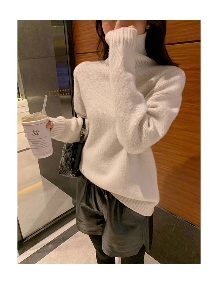 秋冬新款针织衫女高领宽松慵懒风加厚针织衫内搭打底上衣图片