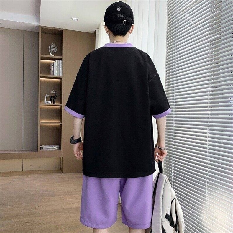 TZ25350-P55夏季休闲T恤短裤男两件套青少年学生运动短袖套装,男装牛仔裤,电商D310B
