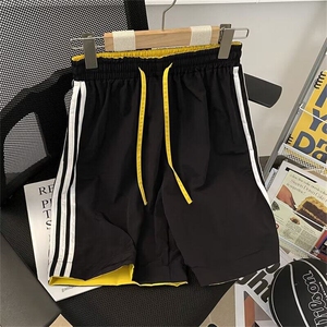 风唐装短袖衬衫盘扣三条杠条纹拼色运动短裤套装TZ81 P62图片