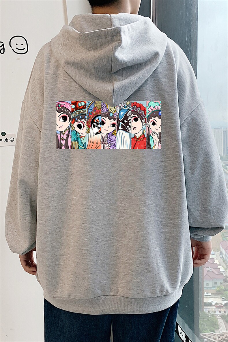 KS21250-P38京剧脸谱风连帽开衫卫衣男运动外套大码班服,男装卫衣,电商A040