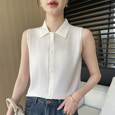 polo领针织背心女装2025新款春秋穿搭宽松叠穿内搭无袖打底衫上衣，女装T恤，玖雪绒羊绒