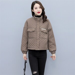 chic菱格棉服女2021年冬季新款棉衣棉袄ins潮韩版宽松短款图片