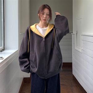 抖音得物二开美式高街重磅结构双层撞色连帽卫衣开衫外套W116图片