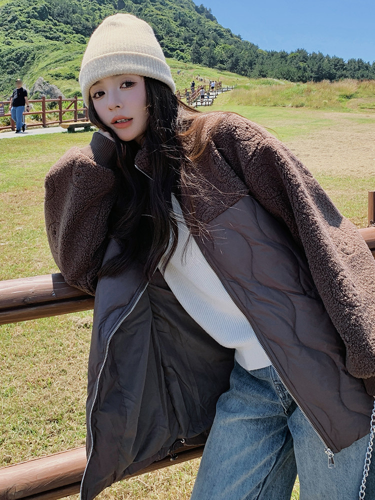 羽绒服女2025年冬季新款女装欧货羊羔毛拼接小个子加厚白鸭绒外套,女装羽绒服,慧尚依恋