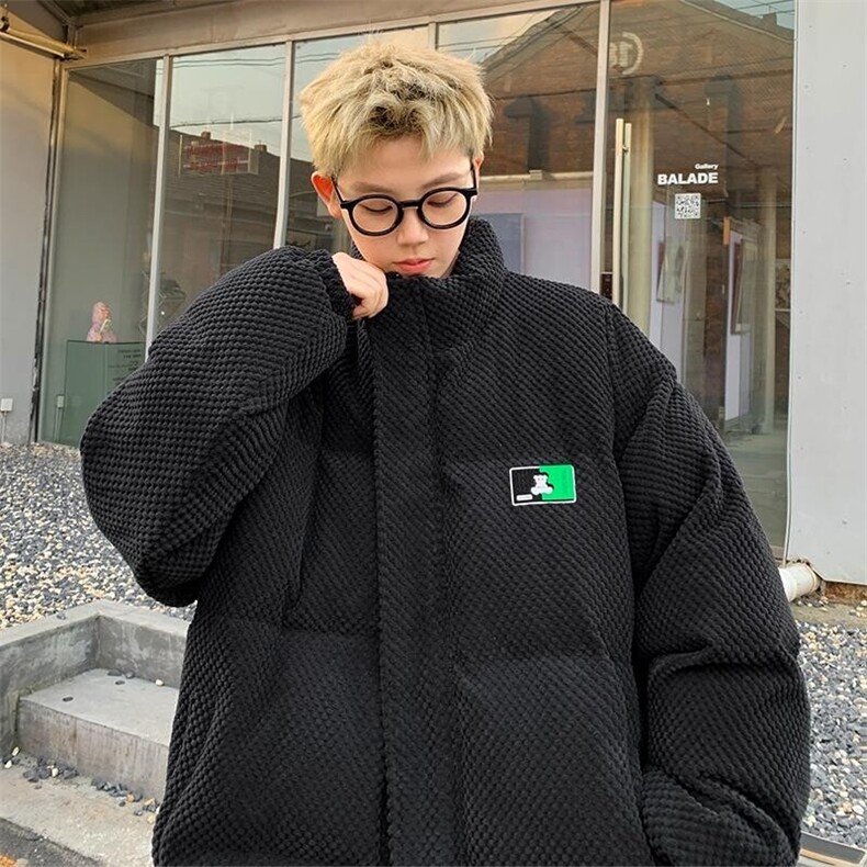 特P100无差价港风oversize潮复古雪尼尔立领棉衣男欧棉绒棉衣M95图片