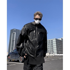 DW9298-P88高级感机车皮夹克外套男秋季复古宽松炸街垫肩皮衣潮，男装夹克，星座603-2