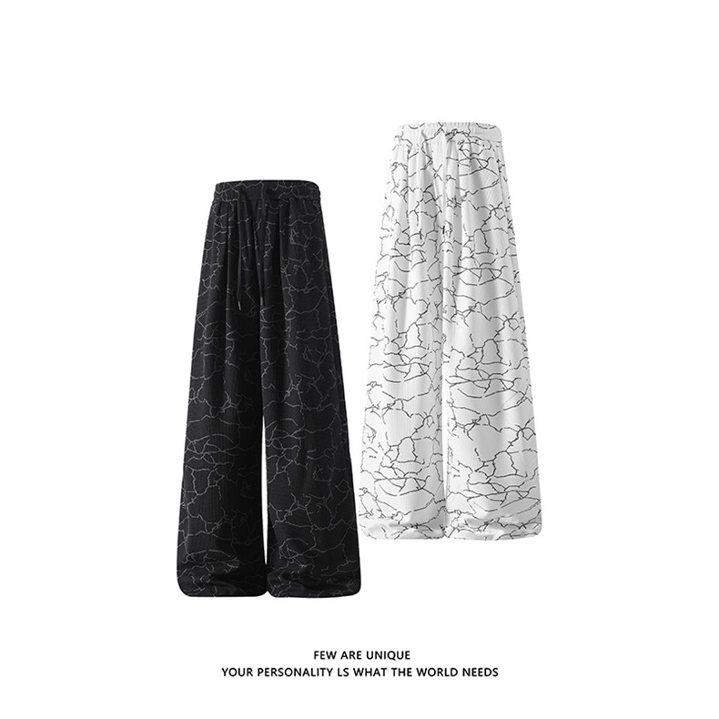 白底闪电纹裂缝休闲裤男夏季潮牌阔腿百搭宽松裤子-A2407P35,男装休闲裤,电商B241