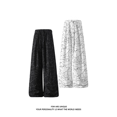 白底闪电纹裂缝休闲裤男夏季潮牌阔腿百搭宽松裤子-A2407P35，男装休闲裤，电商B241