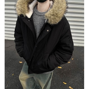 大毛领男款冬季高级感美式复古连帽棉服保暖棉袄MY6105-P96图片