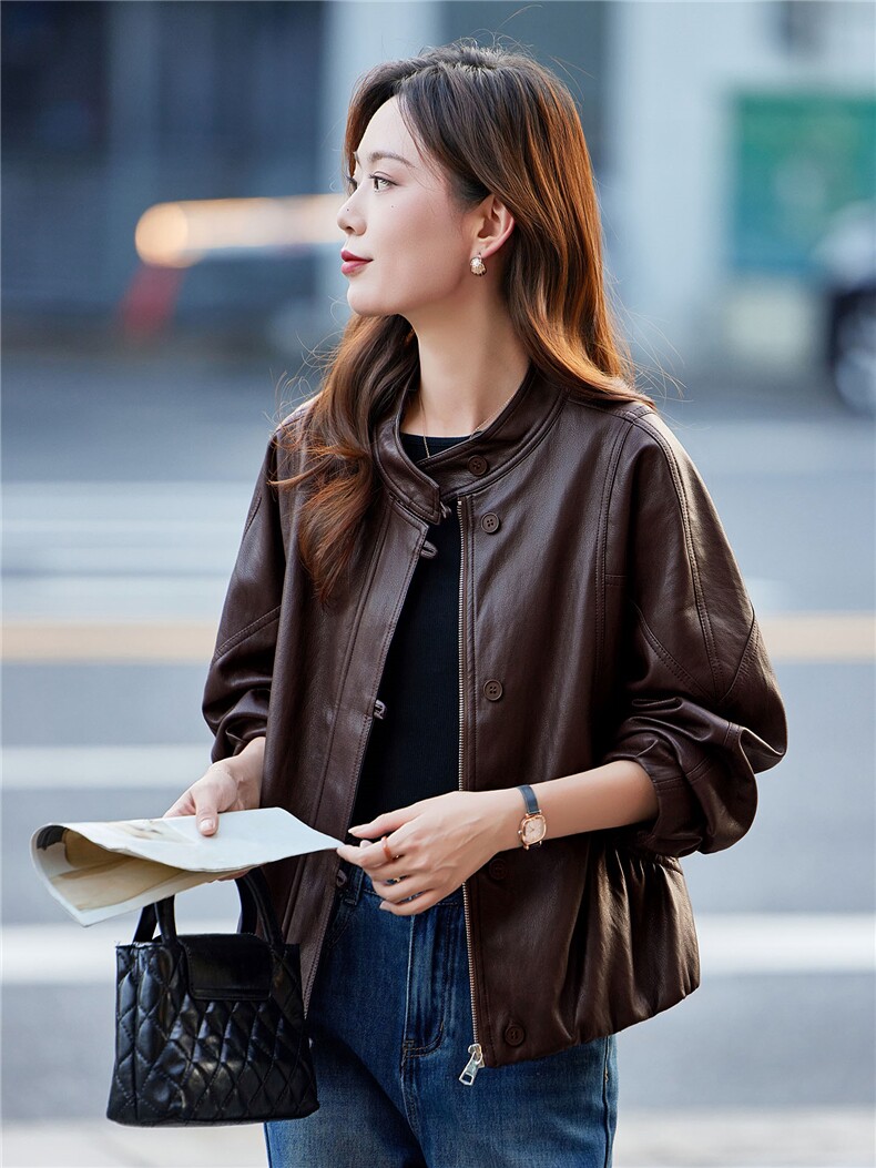 短款皮衣外套女款春秋2025新款韩系休闲复古简约显瘦百搭夹克上衣,女装短外套,靓衣阁