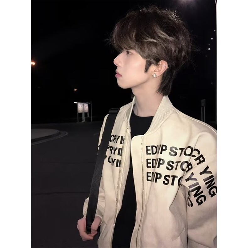 现货网图美式字母印花短款棒球服男廓形垫肩B17-P60，女装职业装，星座910-1