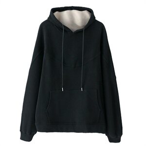 长期现货，冬季新款时尚休闲简约纯色螺纹直筒长袖加绒连帽卫衣,女装卫衣/绒衫,涵誉