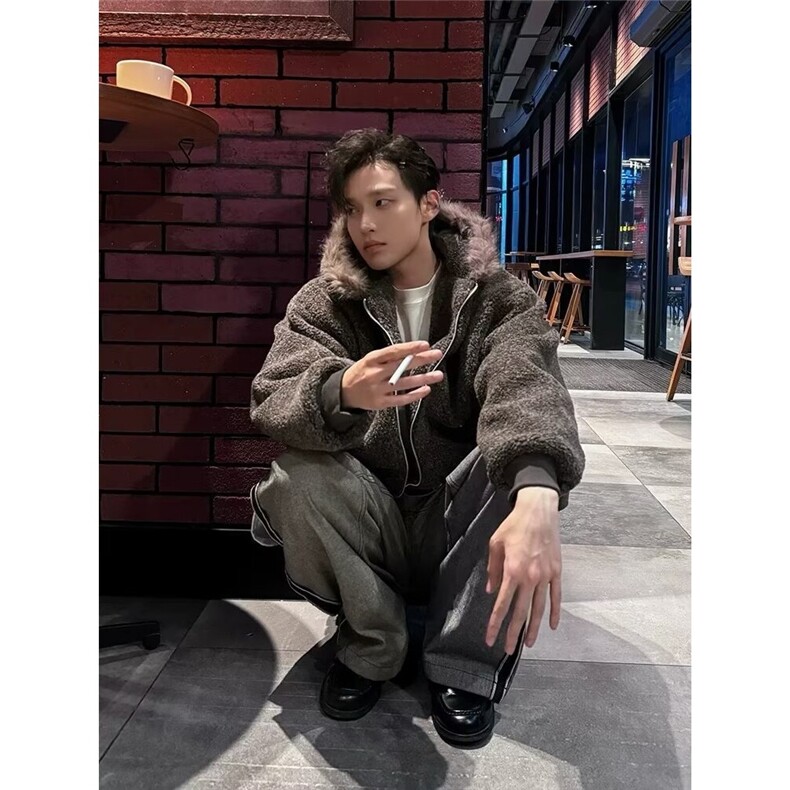 网图慵懒水晶绒毛领派克服棉衣座山雕棉服外套A025-JY1274-P85,男装棉衣,电商A025