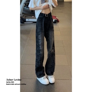 布老哥Blog美式复古水洗扎花牛仔裤宽松百搭微喇做旧直筒裤K图片